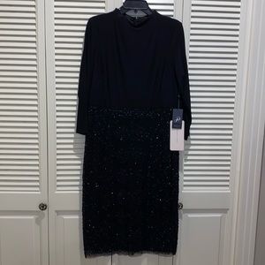 ADRIANNA PAPELL Long Sleeve Beaded Dress New With Tags size 16